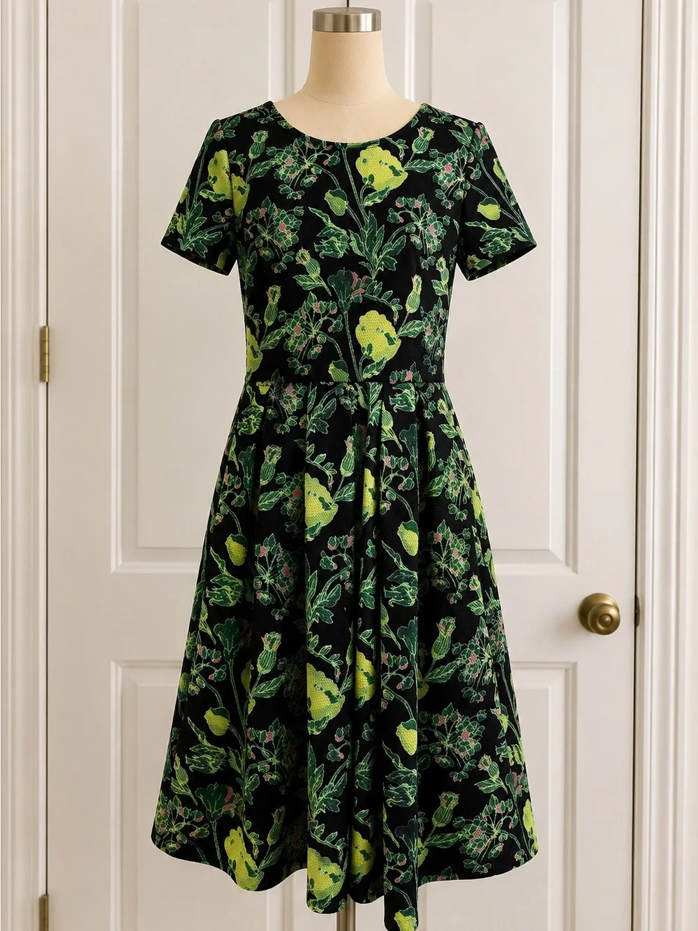 LuLaRoe Navy Dress with Lime and Emerald Floral Print - Picture 1 of 4